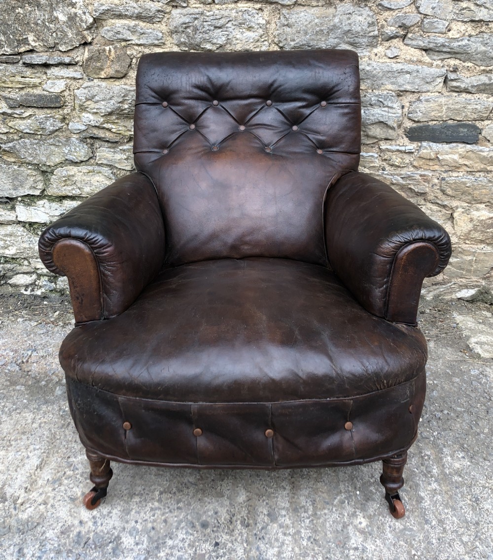 Antique Victorian English Leather Library Chair  View IV
