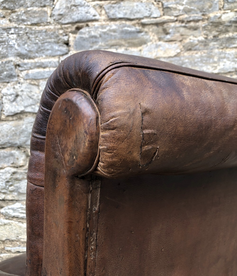 Antique Victorian English Leather Library Chair  View X