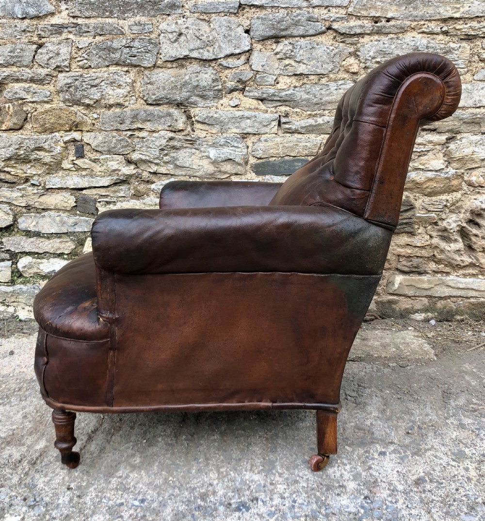 Antique Victorian English Leather Library Chair  View XII
