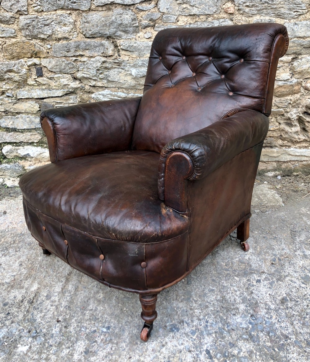 Antique Victorian English Leather Library Chair  View XIII