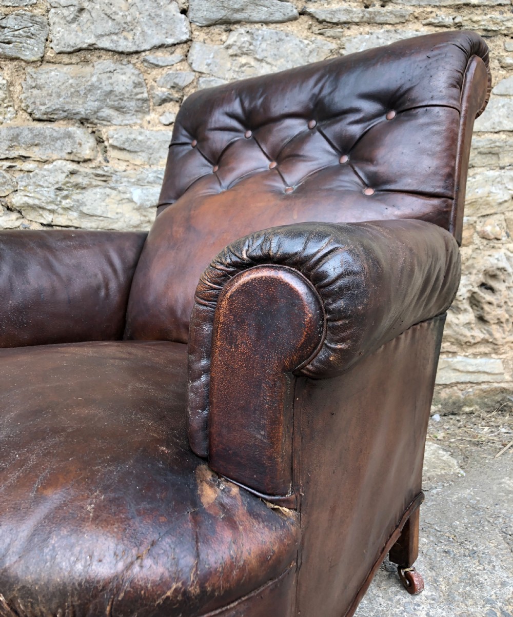 Antique Victorian English Leather Library Chair  View XIV