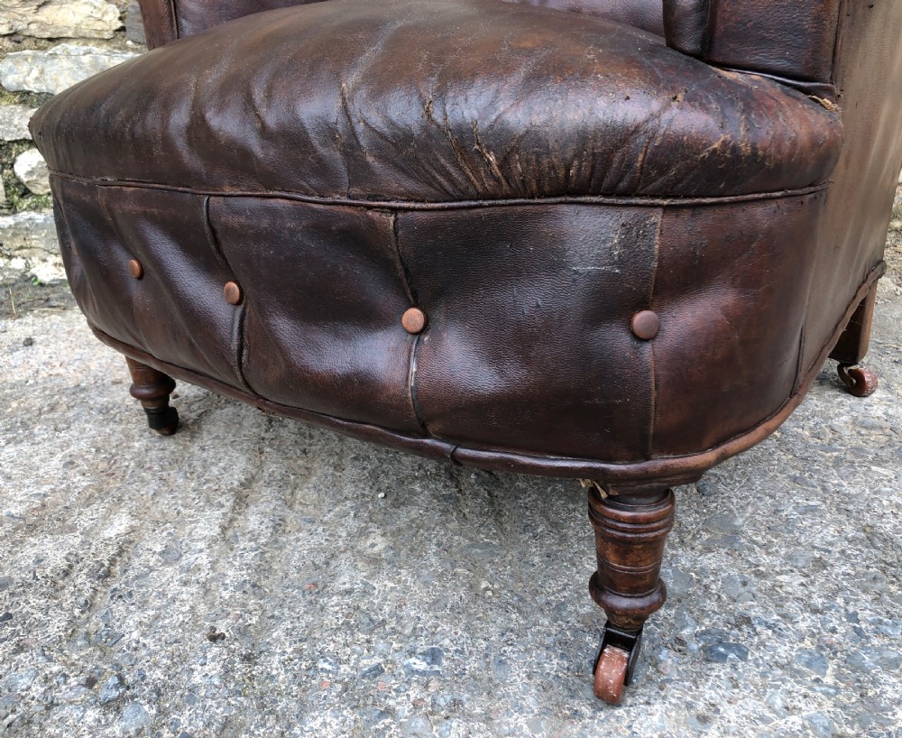 Antique Victorian English Leather Library Chair  View XV