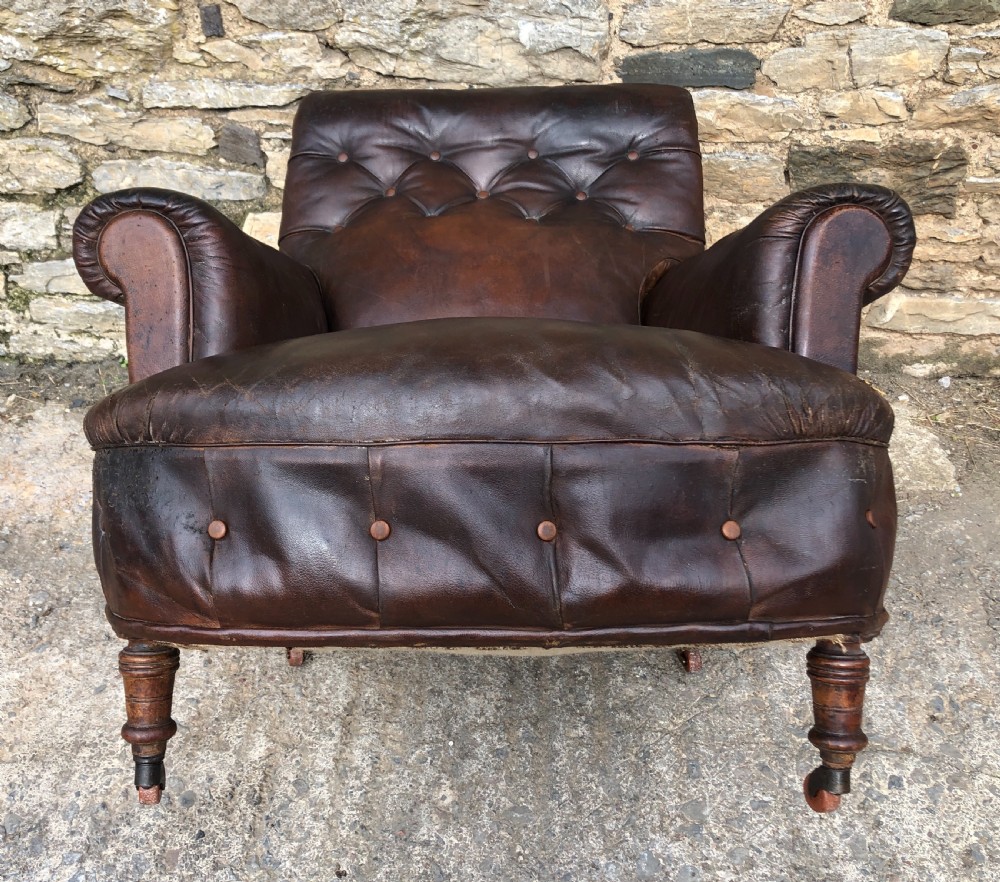 Antique Victorian English Leather Library Chair  View XVI