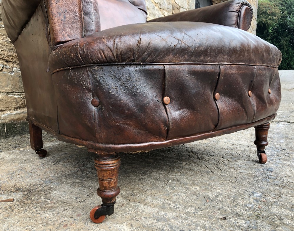 Antique Victorian English Leather Library Chair  View XXII