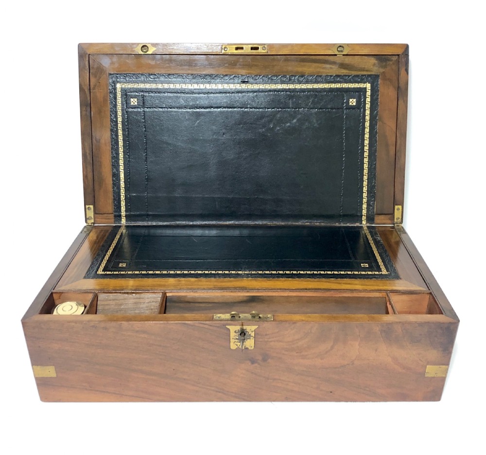 Antique Victorian Brass Bound Writing Slope Box with Key