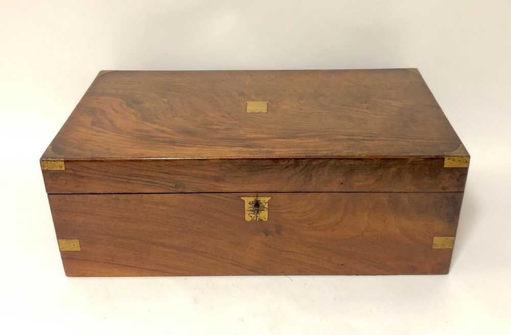 Antique Victorian Brass Bound Writing Slope Box with Key View II