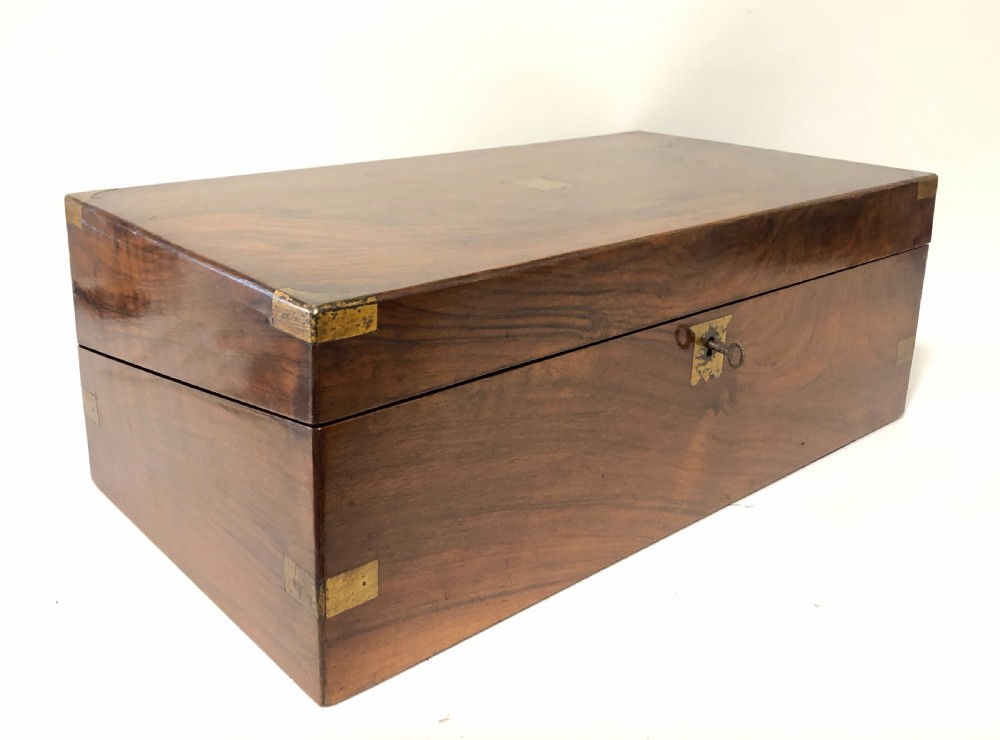 Antique Victorian Brass Bound Writing Slope Box with Key View III