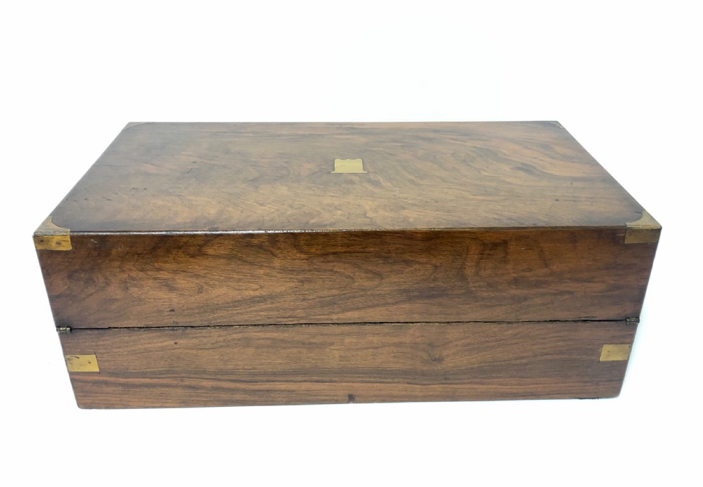 Antique Victorian Brass Bound Writing Slope Box with Key View IV