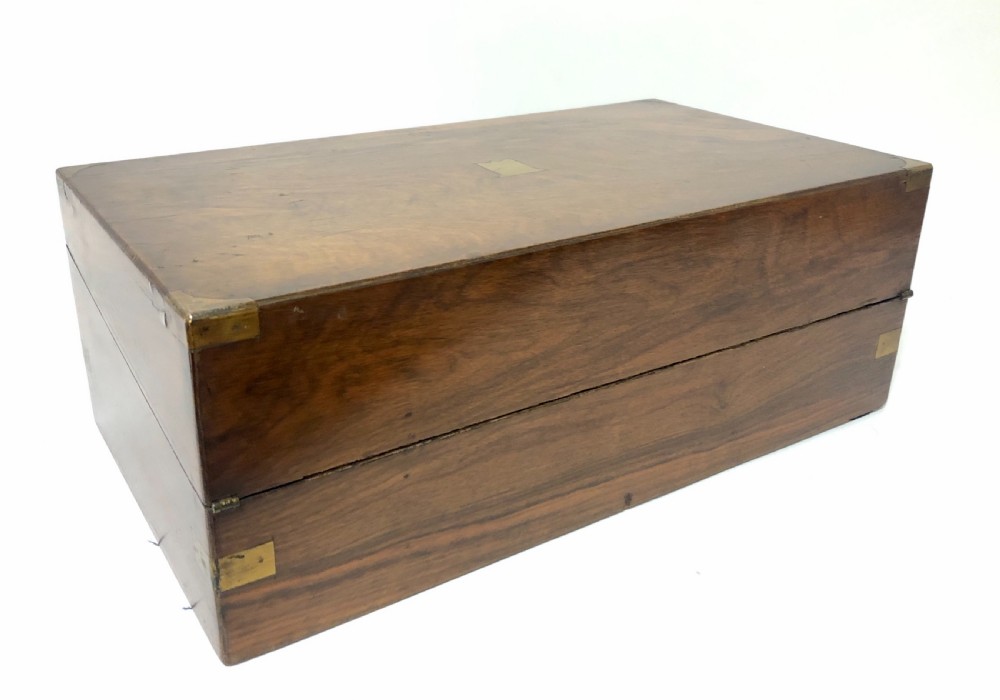 Antique Victorian Brass Bound Writing Slope Box with Key View VI