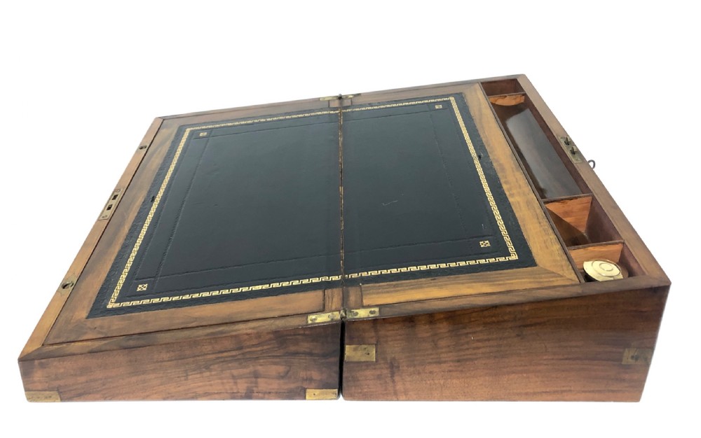 Antique Victorian Brass Bound Writing Slope Box with Key View VII