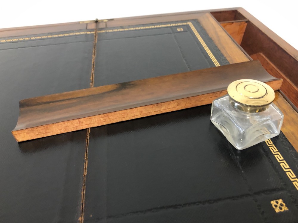 Antique Victorian Brass Bound Writing Slope Box with Key View XI