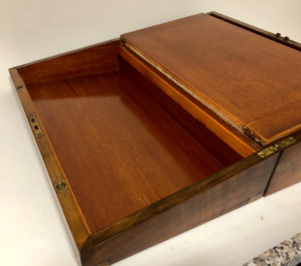 Antique Victorian Brass Bound Writing Slope Box with Key View XII