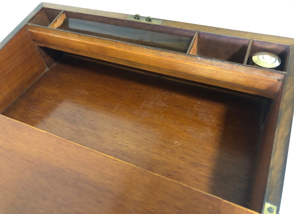 Antique Victorian Brass Bound Writing Slope Box with Key View XIII