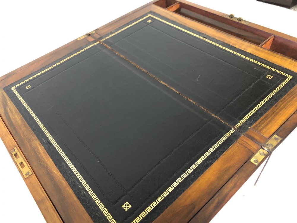 Antique Victorian Brass Bound Writing Slope Box with Key View XIV