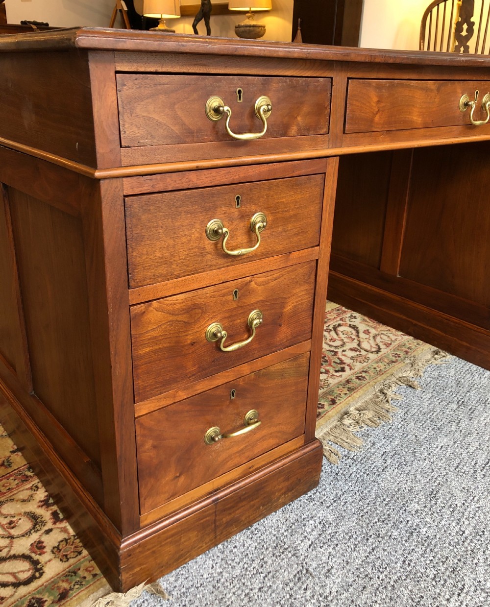 Large Antique Mahogany Pedestal Desk View V