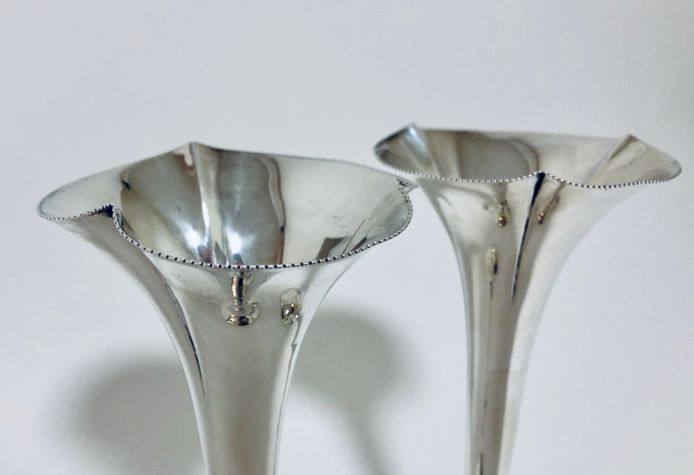 Pair of Antique Solid Silver Trumpet Vases View IV