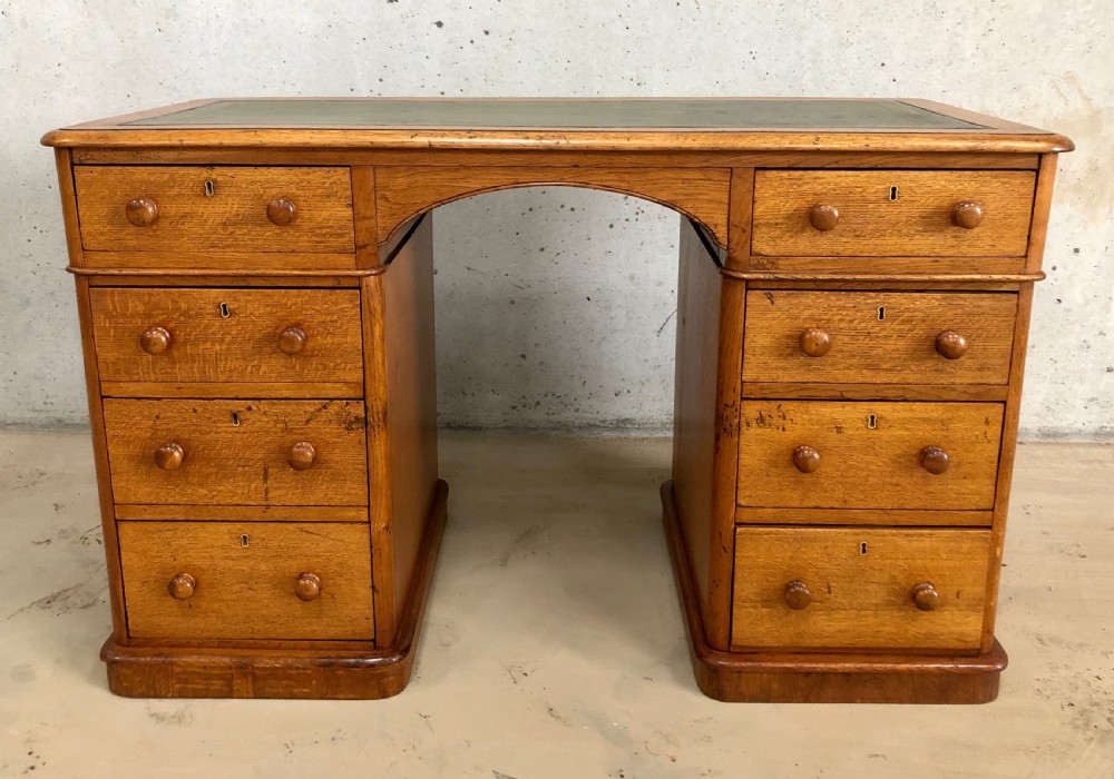 Antique Victorian Oak Pedestal Writing Desk
