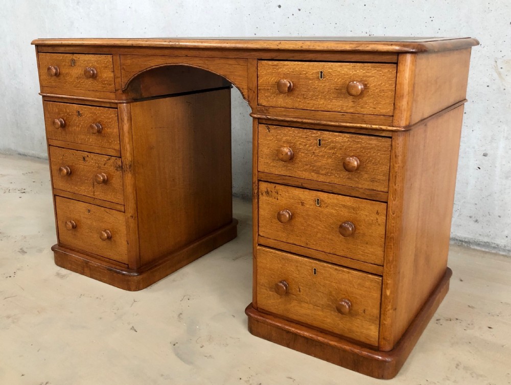Antique Victorian Oak Pedestal Writing Desk View III