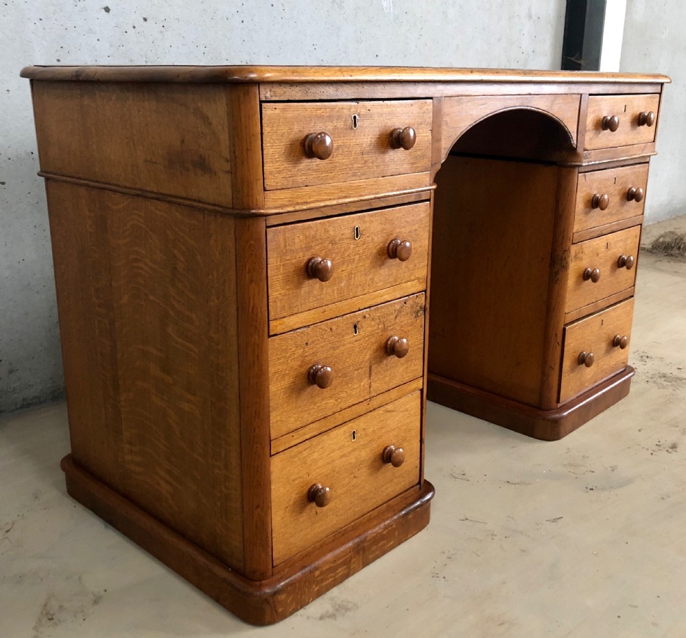 Antique Victorian Oak Pedestal Writing Desk View IV