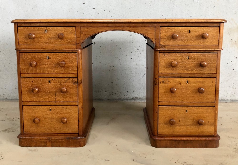 Antique Victorian Oak Pedestal Writing Desk View V