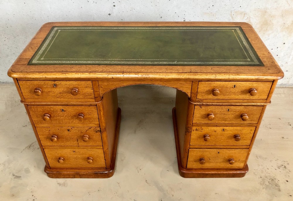 Antique Victorian Oak Pedestal Writing Desk View VI