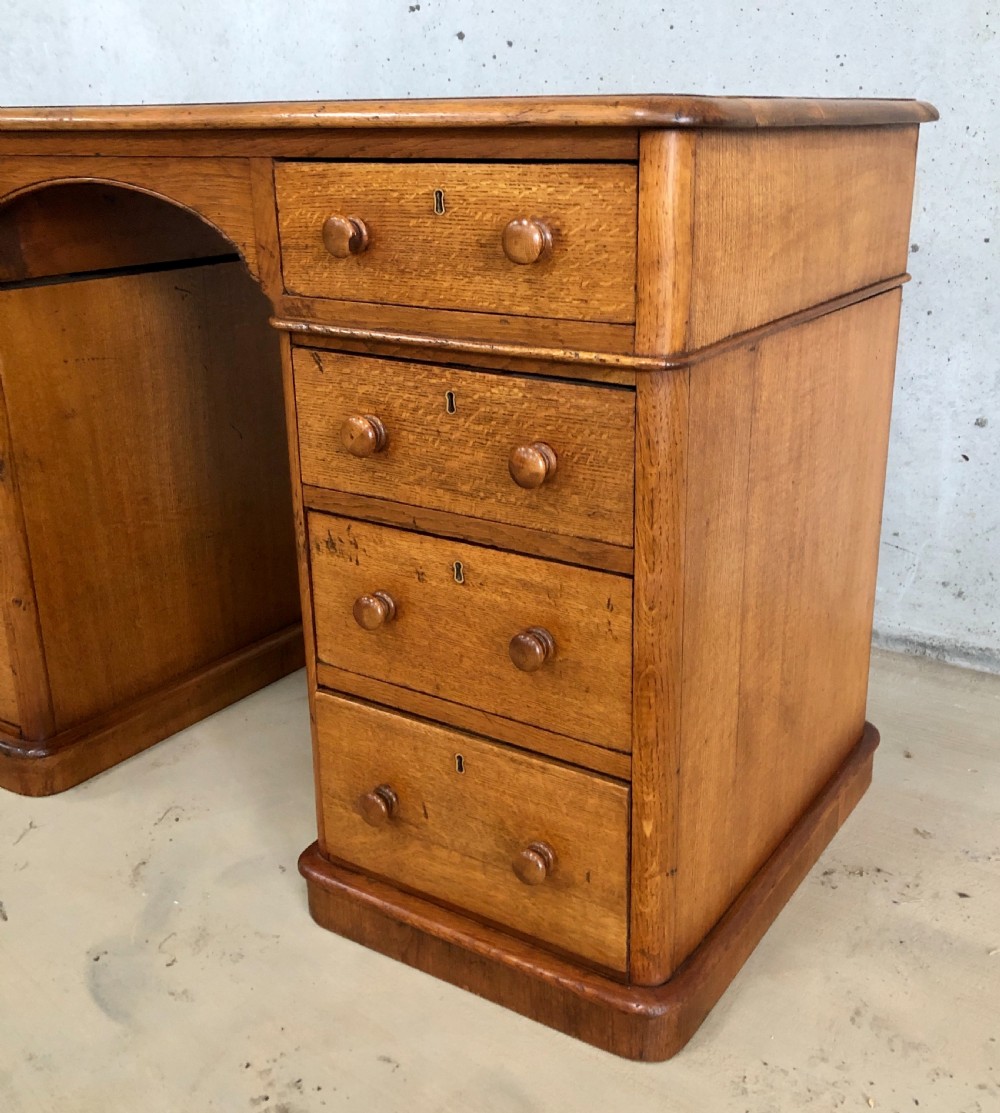 Antique Victorian Oak Pedestal Writing Desk View VII