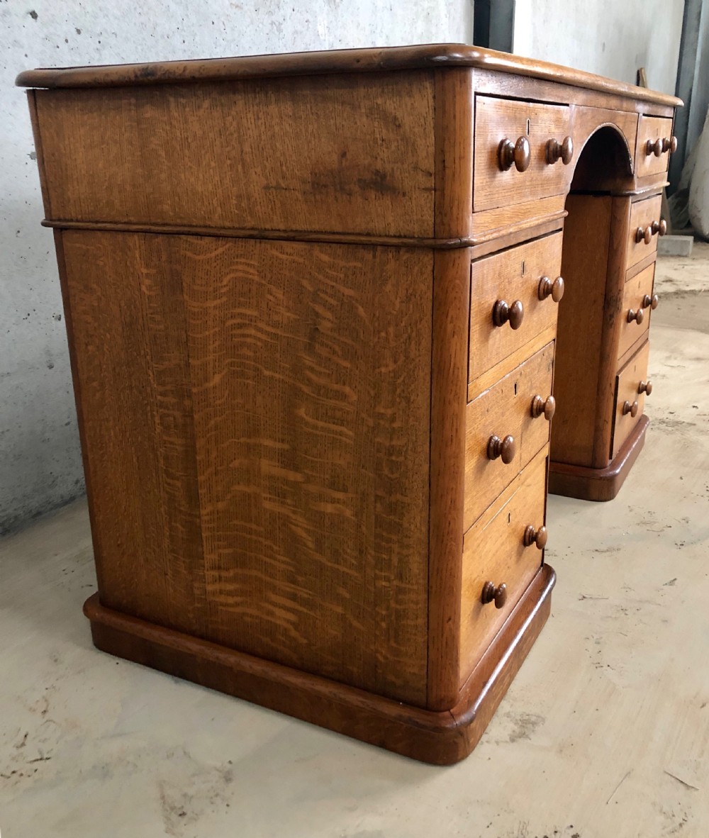 Antique Victorian Oak Pedestal Writing Desk View X