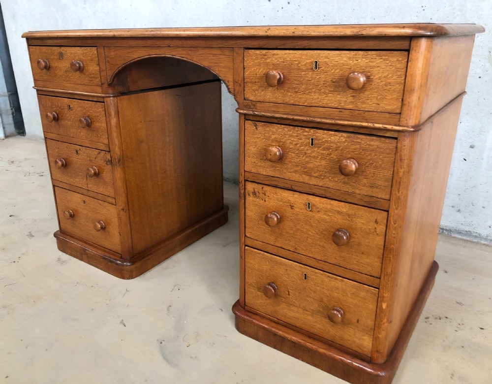 Antique Victorian Oak Pedestal Writing Desk View XI