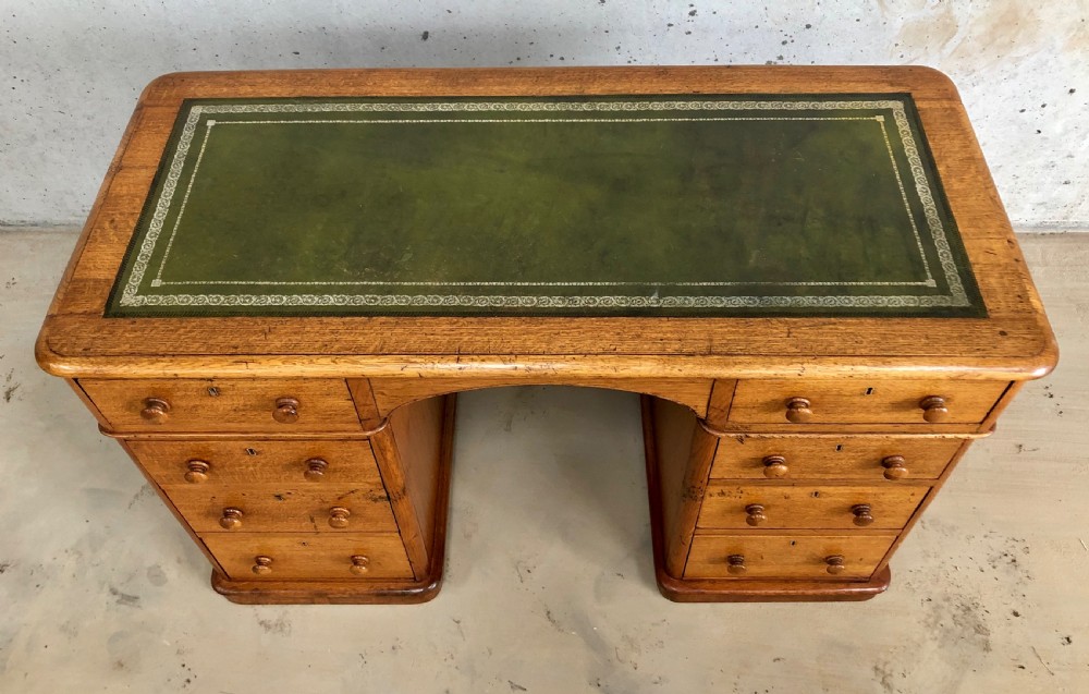 Antique Victorian Oak Pedestal Writing Desk View XII