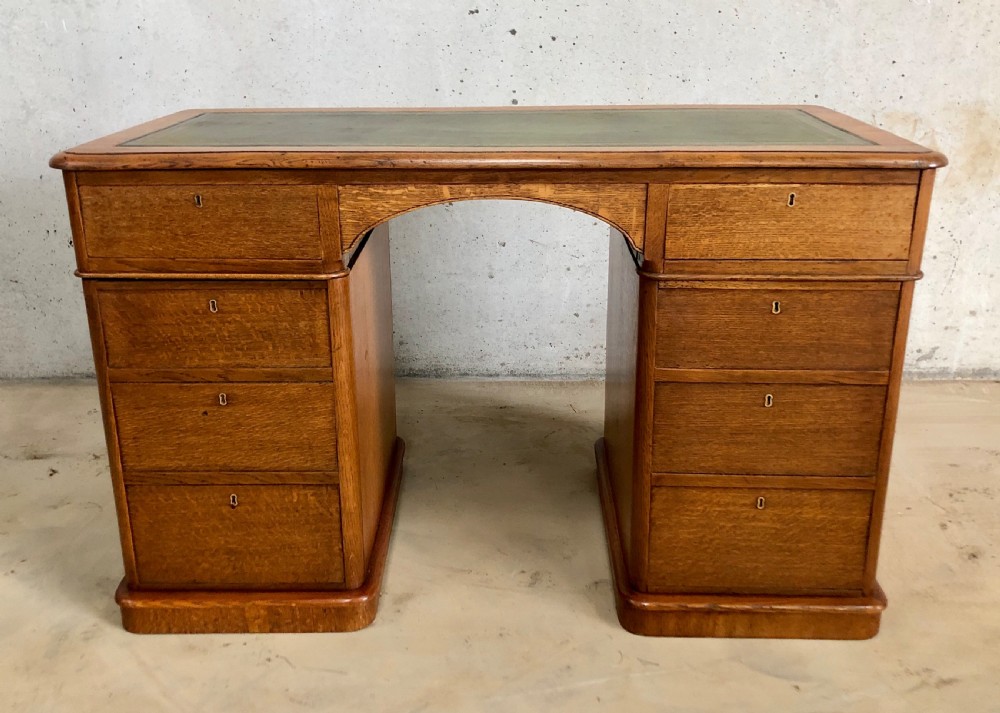 Antique Victorian Oak Pedestal Writing Desk View XX