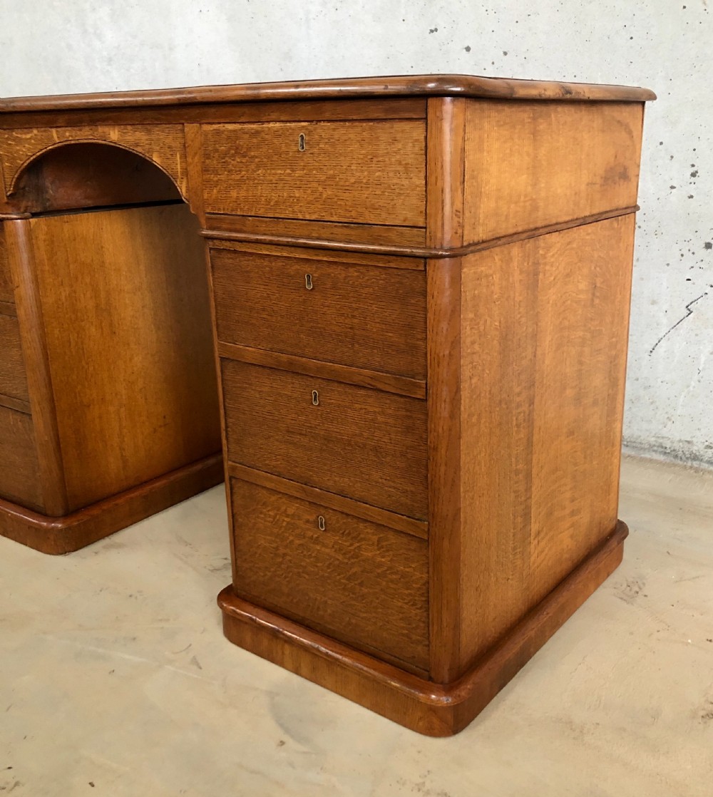 Antique Victorian Oak Pedestal Writing Desk View XXI