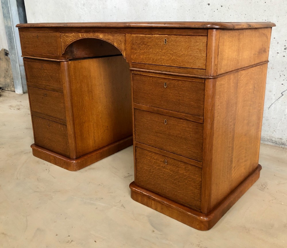 Antique Victorian Oak Pedestal Writing Desk View XXIII