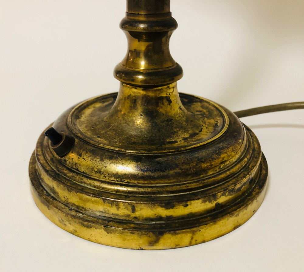 Antique Brass Bankers Desk Lamp with Green Glass Shade View IV