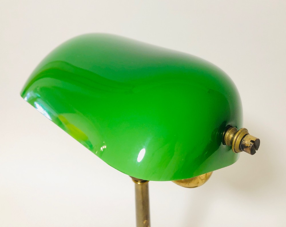 Antique Brass Bankers Desk Lamp with Green Glass Shade View VI