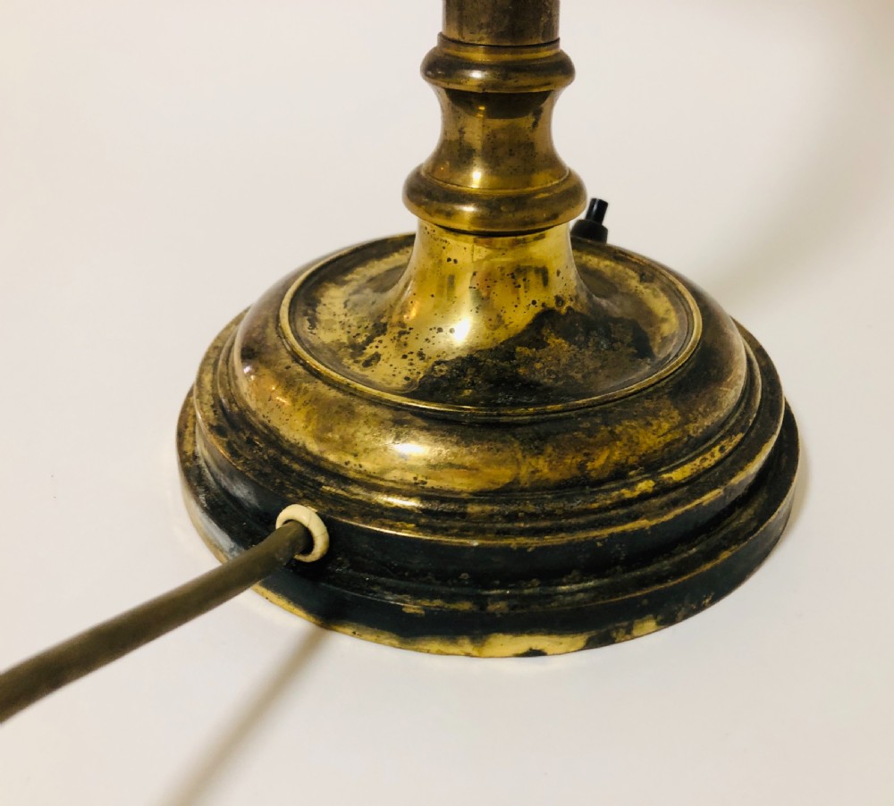 Antique Brass Bankers Desk Lamp with Green Glass Shade View IX