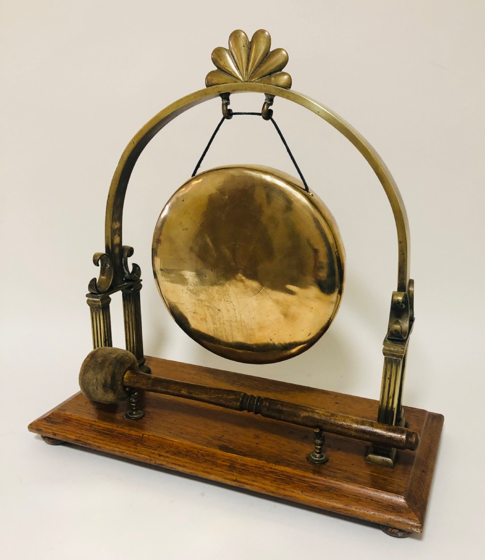 Large Antique Brass Tabletop Dinner Gong View V