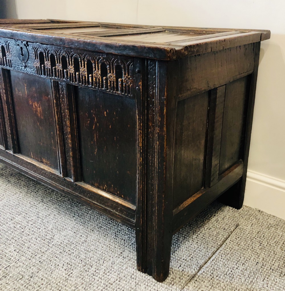 Antique 18th Century Oak Panelled Coffer View V