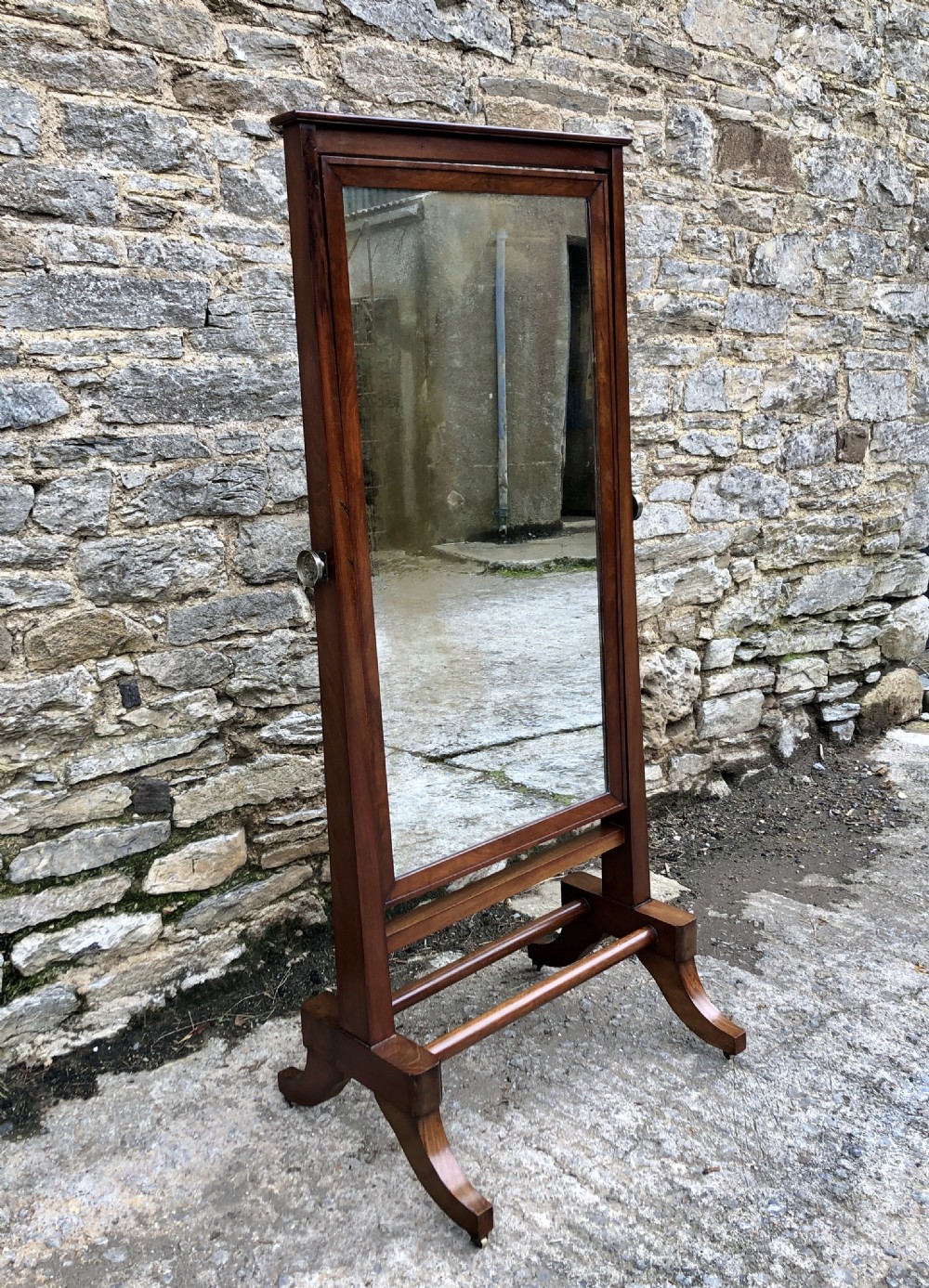Large Antique Mahogany Framed Cheval Mirror View III