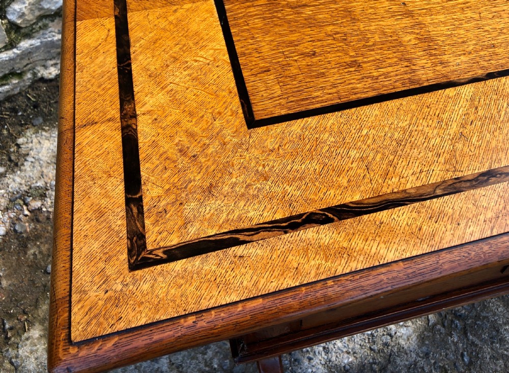 Victorian Gothic Revival Oak Library Table with Coromandel Inlay View VII
