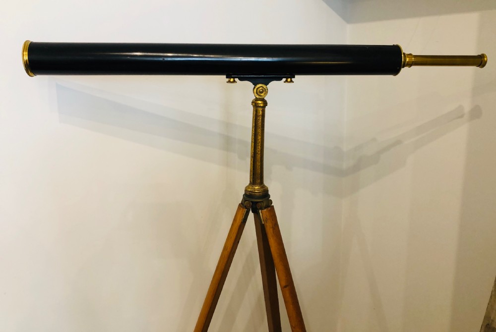 Antique Broadhurst Clarkson & Co Library Telescope on Military Tripod View III