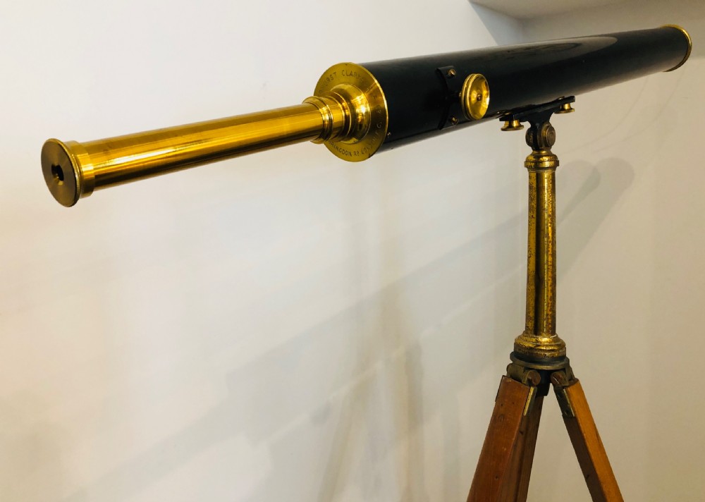 Antique Broadhurst Clarkson & Co Library Telescope on Military Tripod View XII