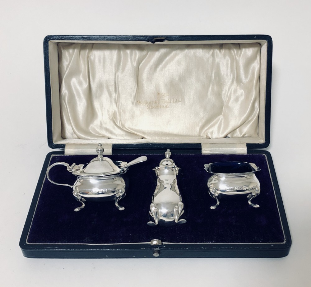 Antique Solid Sterling Silver Cruet Set in Case
