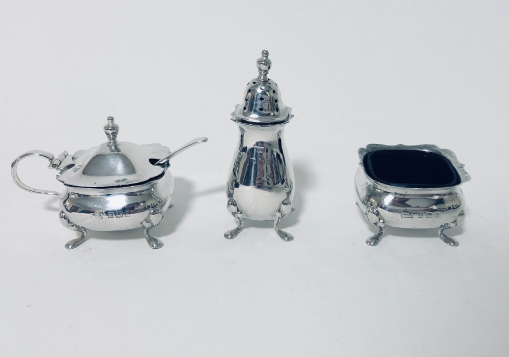 Antique Solid Sterling Silver Cruet Set in Case View VI