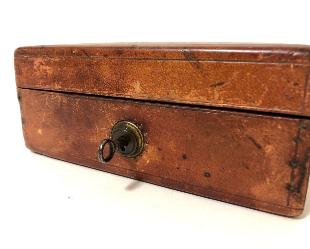 Antique Victorian Leather Fitted Jewellery Box with Bramah Lock View III