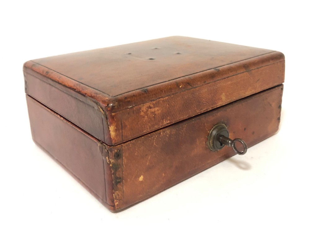 Antique Victorian Leather Fitted Jewellery Box with Bramah Lock View IV