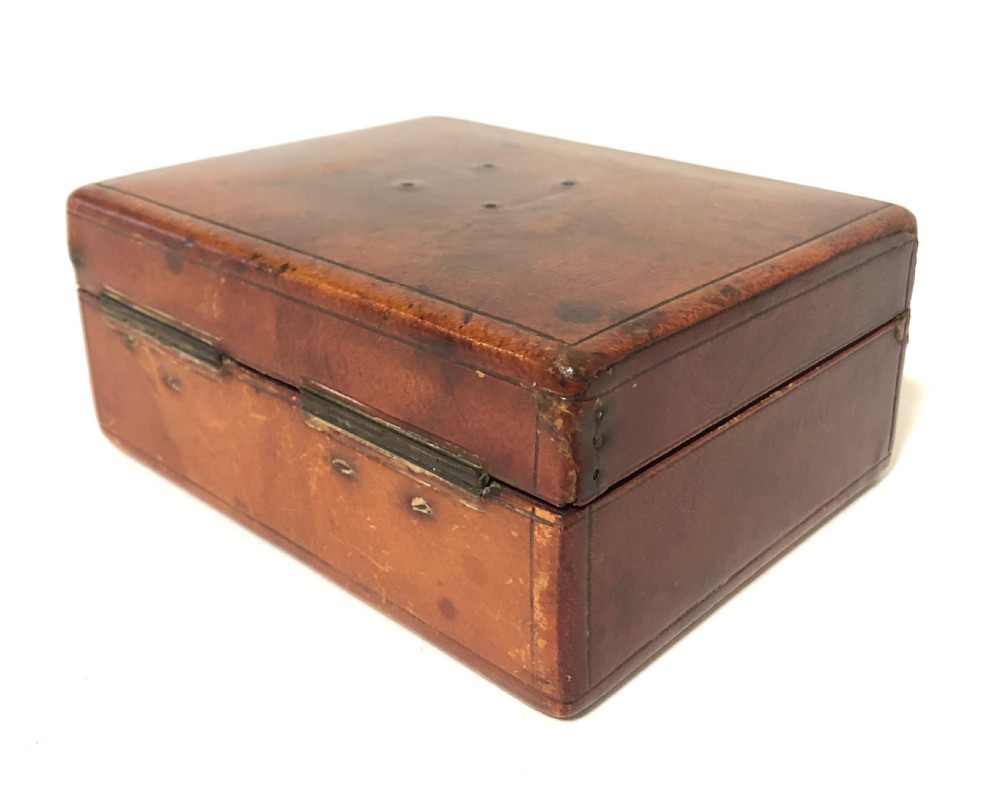 Antique Victorian Leather Fitted Jewellery Box with Bramah Lock View V