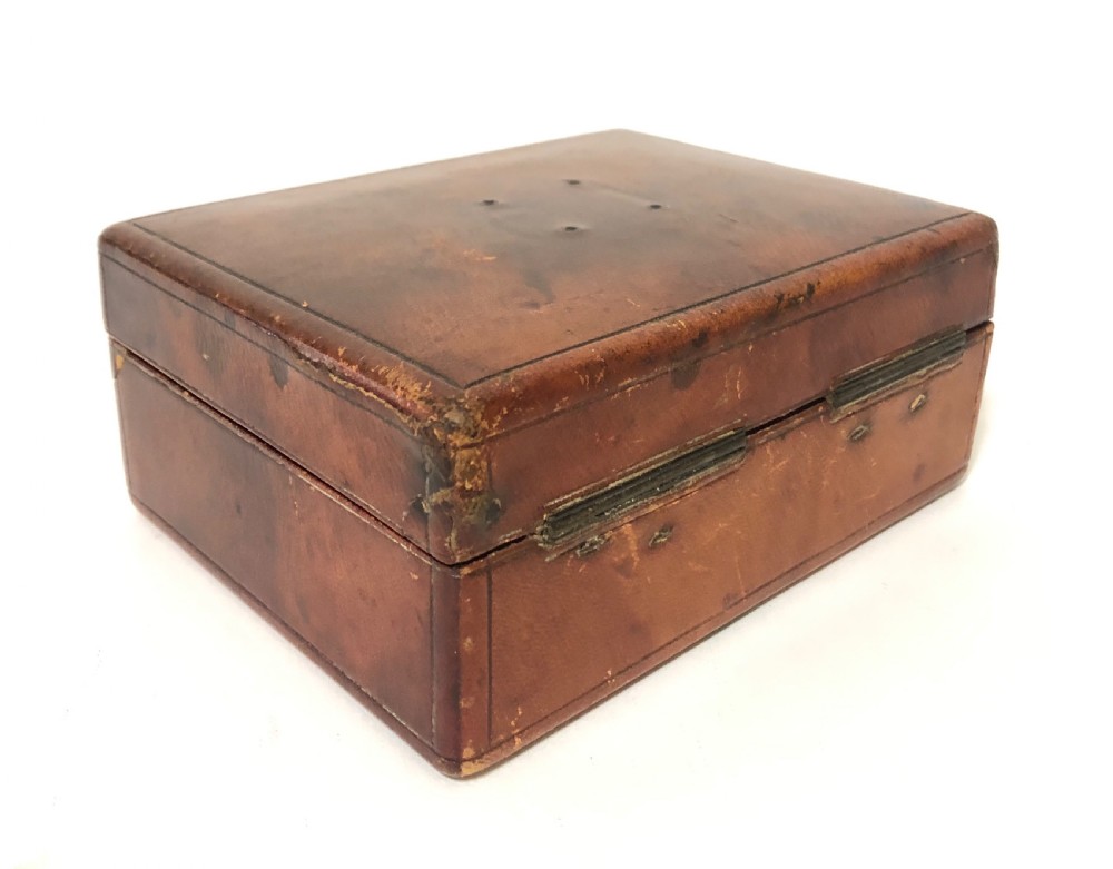 Antique Victorian Leather Fitted Jewellery Box with Bramah Lock View VI