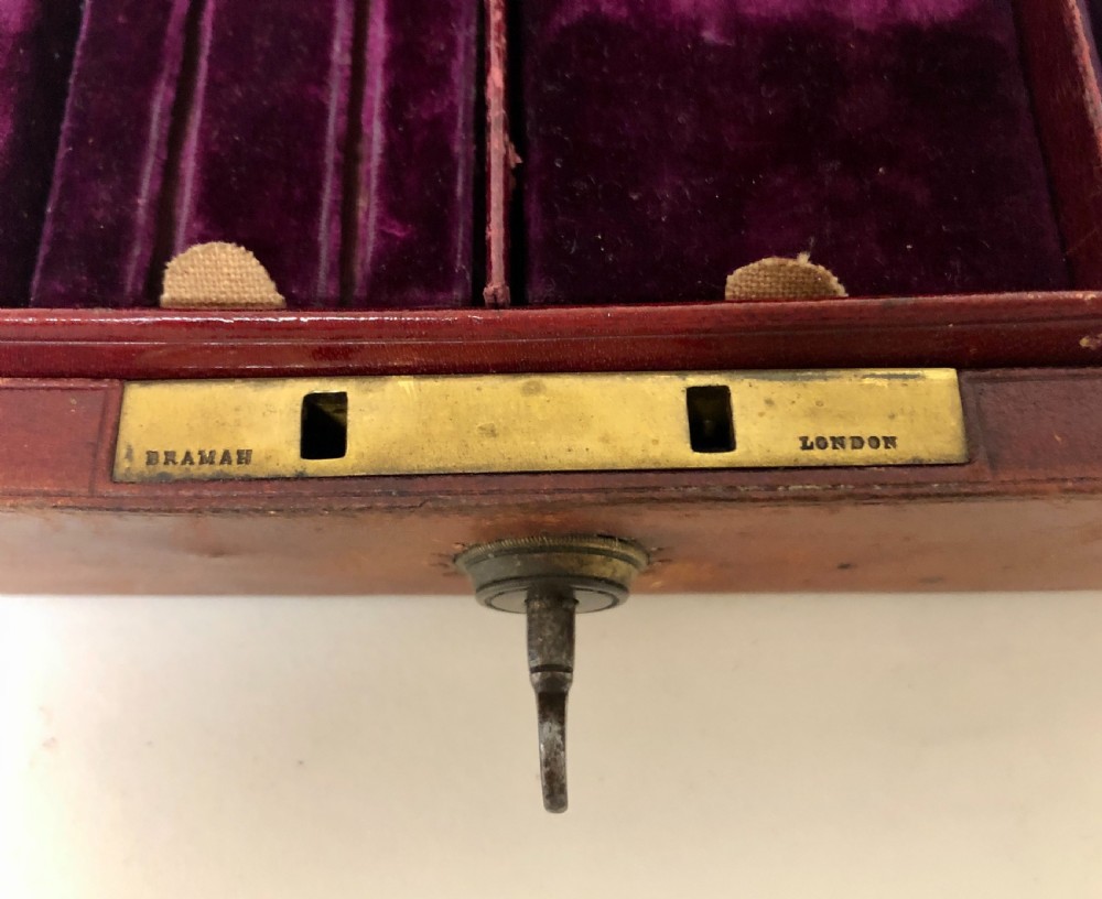 Antique Victorian Leather Fitted Jewellery Box with Bramah Lock View VII