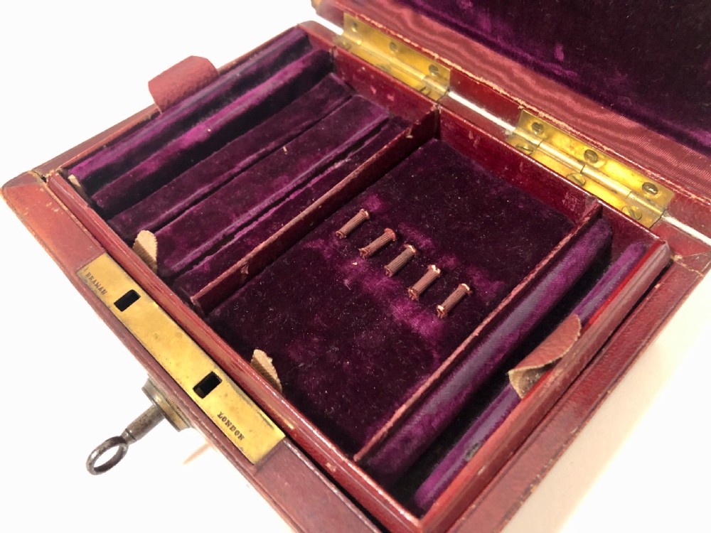 Antique Victorian Leather Fitted Jewellery Box with Bramah Lock View VIII