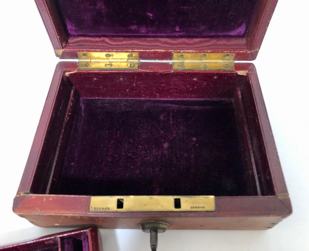 Antique Victorian Leather Fitted Jewellery Box with Bramah Lock View IX